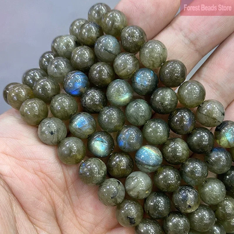 Natural Green Labradorite Stone Smooth Round Loose Beads DIY Bracelet Accessories For Making Jewelry 15\'\' Inch 4/6/8/10/12mm