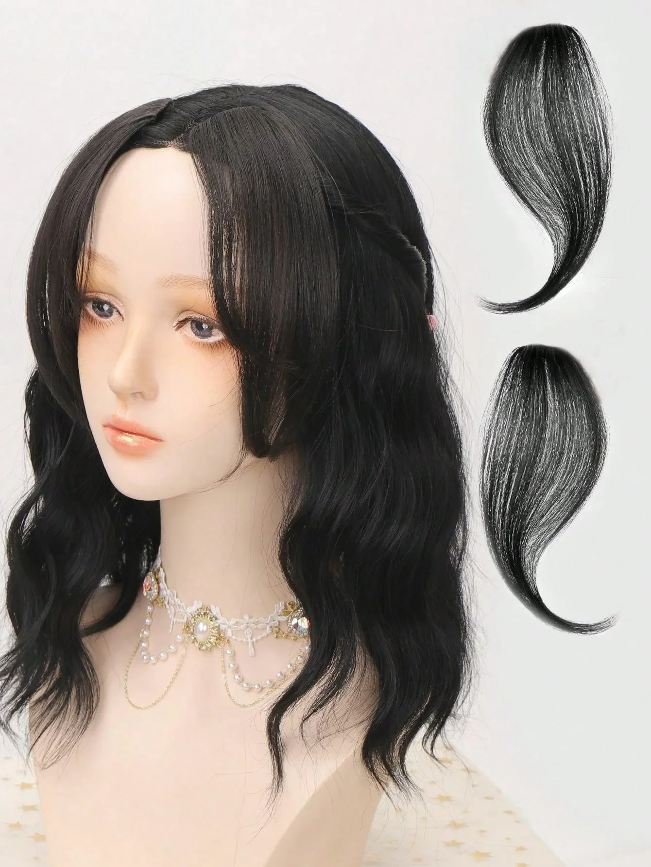 2Pcs/Set Synthetic Middle-Part Bangs Hair Extensions Easy Clip In Forhead Gradient Bangs Natural Seamless Side Fringe Hairpiece