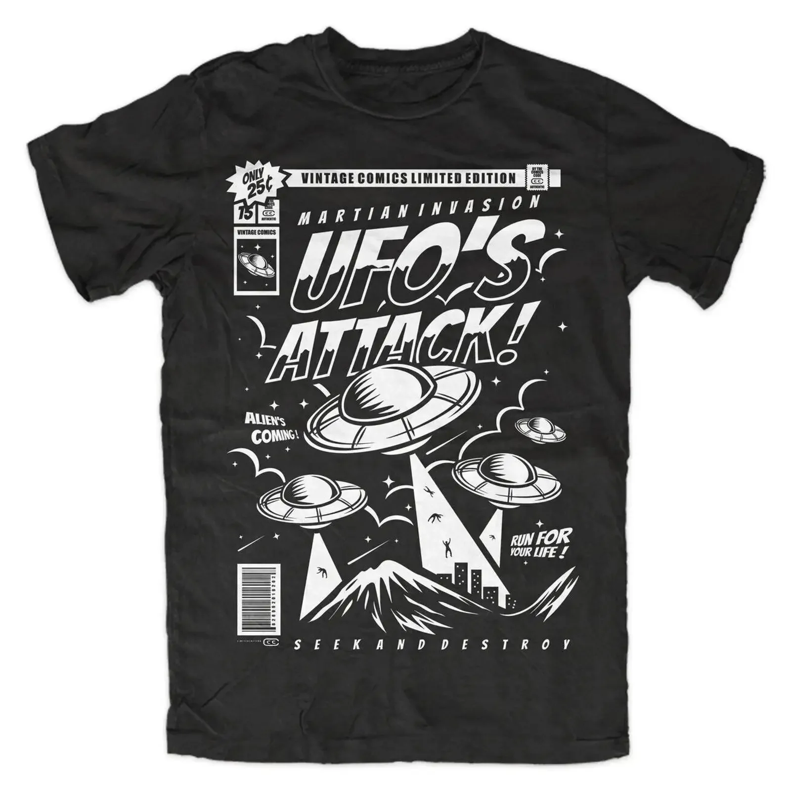 UFO Attack Premium T Shirt Sci Fi Martians Extra Terrestrials Mars V123 Area51 vintage Washed streetwear homme Soft Comfortable