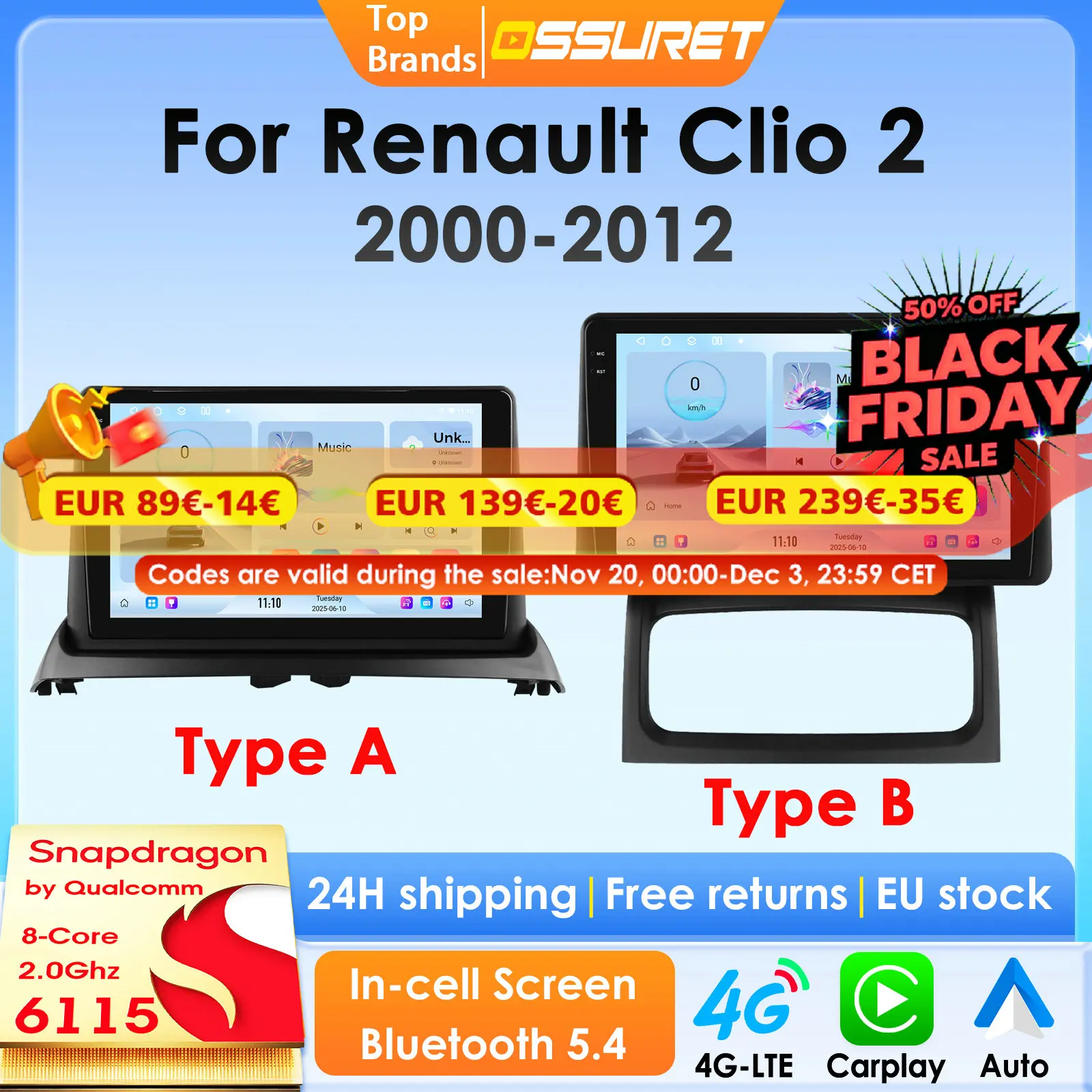 OSSURET Android 14 Car Radio pour Renault Clio 2 (2000-2012) Vraiment compatible, performant et intuitif