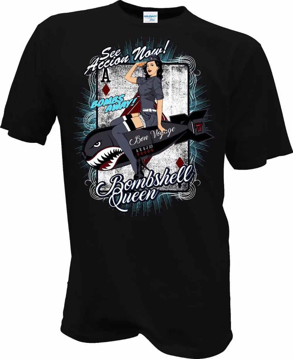 New Men's T Shirt 100% Cotton Pin Up Girl Bo*mb Flieger Flugzeug Flug Bom*bshell USA Army Design T-Shirt High Quality