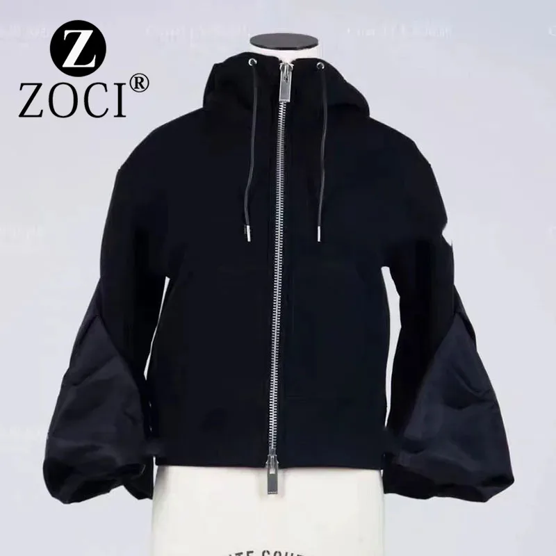 [ZOCI] New Same Style Clothes Splicing Coat Horn Sleeve Hooded Cardigan Sweatshirt