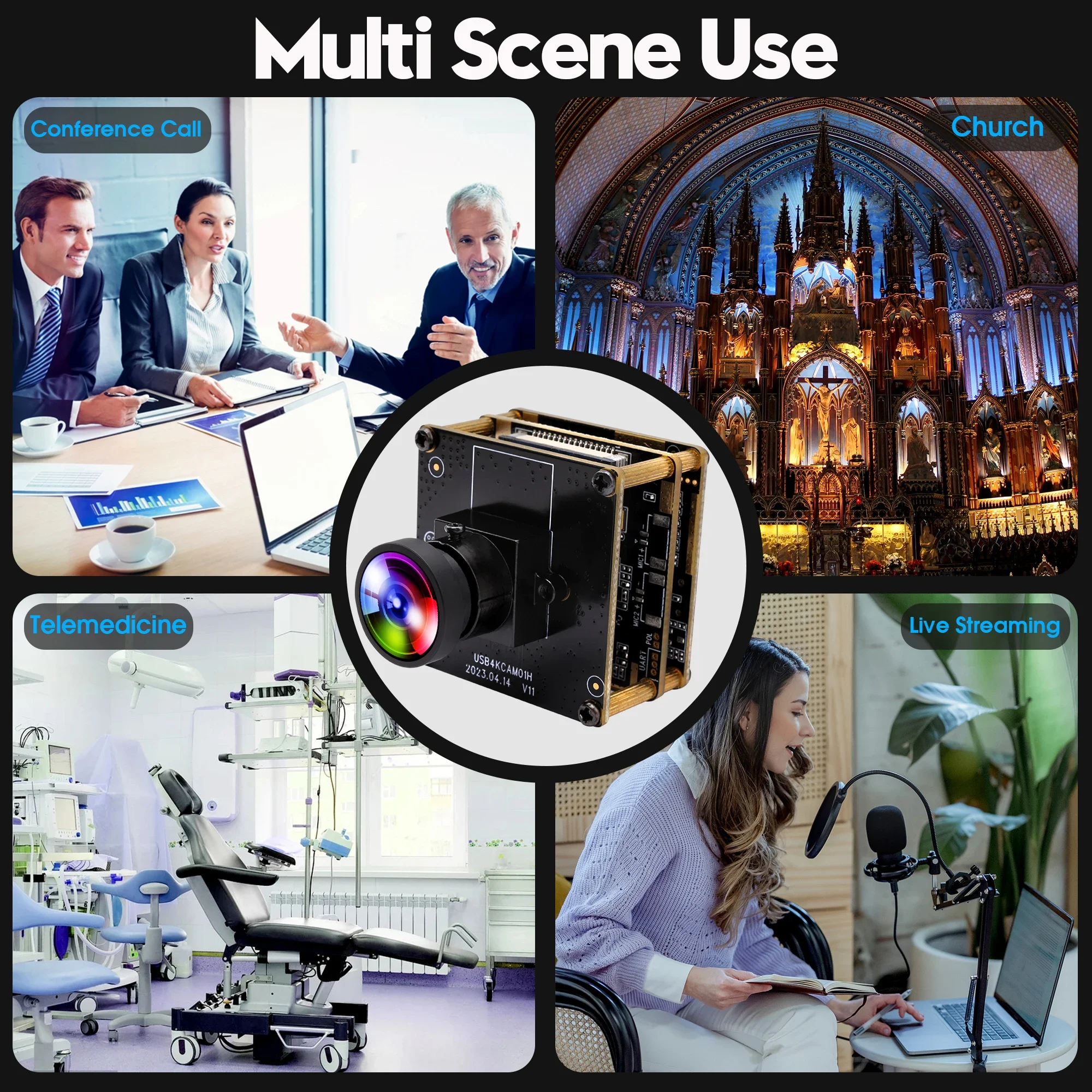 ELP 4K 30fps HDMI Mini USB Camera Module Wide Angle Fisheye Lens 2X Digital Zoom Video Conference Webcam for Linux Android Mac