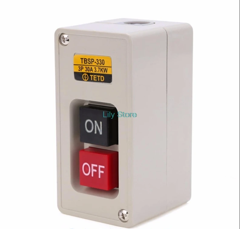 1Pc 3 Phase 30A 3.7KW Self-Lock Latching On/Off Motor Start Stop Power Pushbutton Switch TBSP-330