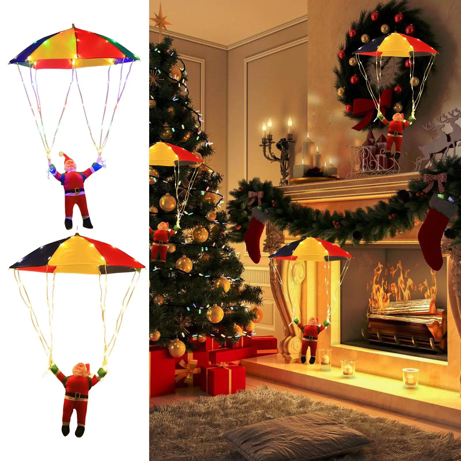 

Christmas String Lights Parachute Santa Decorative Lights String Waterproof Ambient Lighting with 8 Modes for Tree Party Yard