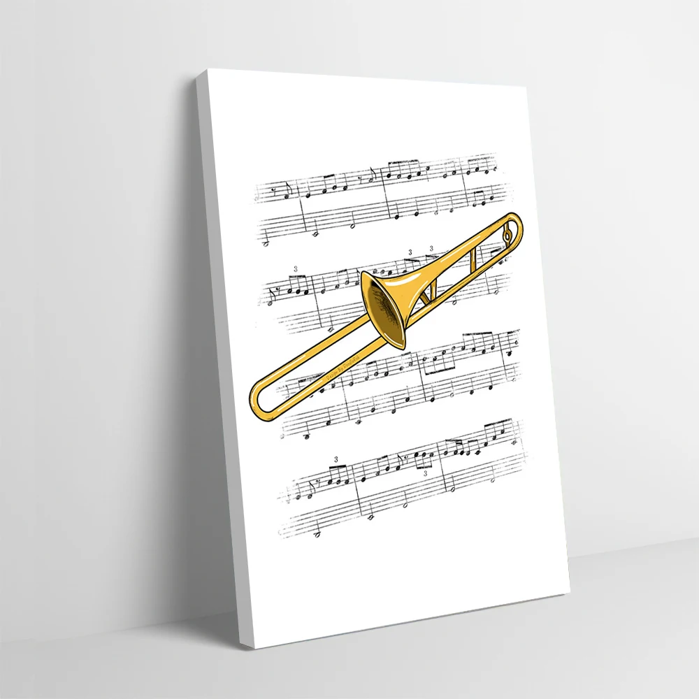 Trombone Music Notation Printed Poster Customizable Pictures Wall Art Canvas Painting for Room Decorating Interior Bedroom Deco
