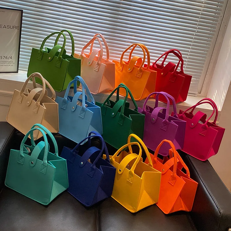 Bolsa de Fieltro de Gran Capacidad en Colores Pastel, Estilo Moderno, Bolsa de Compras Portátil, Ideal para Regalo de Boda y Uso Diario