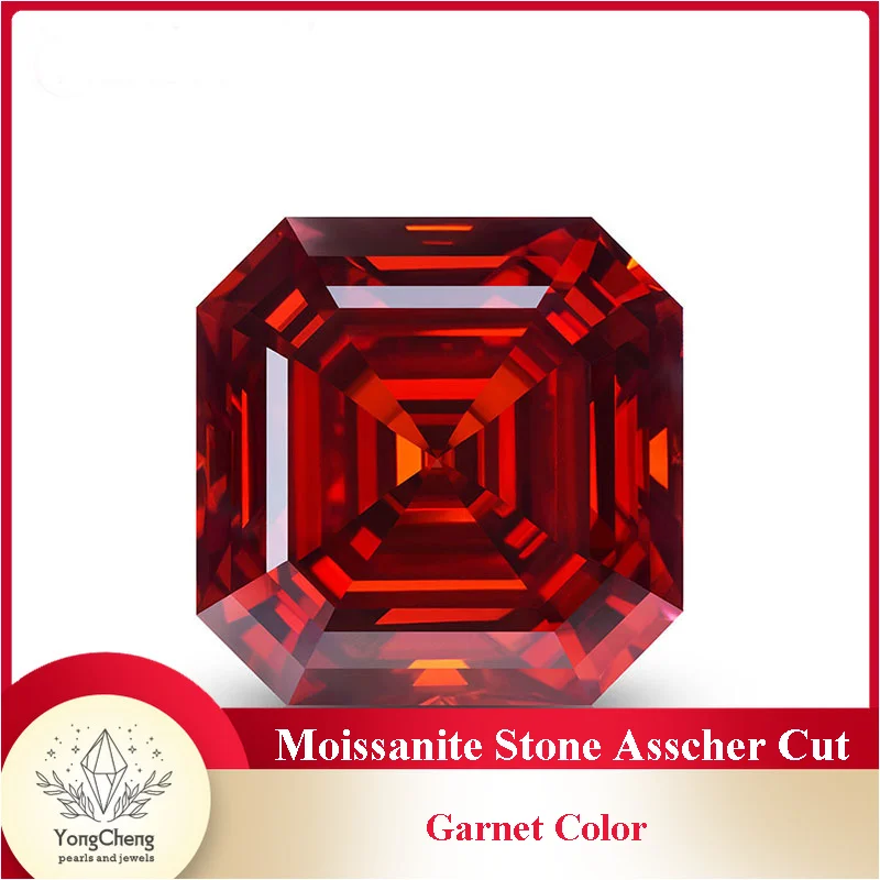 

Moissanite Gemstones Asscher Cut Garnet Color Women's Jewely Material Lab Diamond VVS1 Positive Pass Tester with GRA Certificate