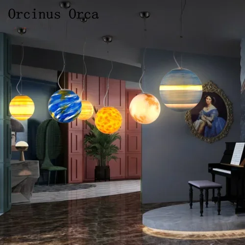 

Earth Moon Planet Chandelier Boys Girls Bedroom Children's Room Light Modern Creative LED Eight Planetary Chandeliers