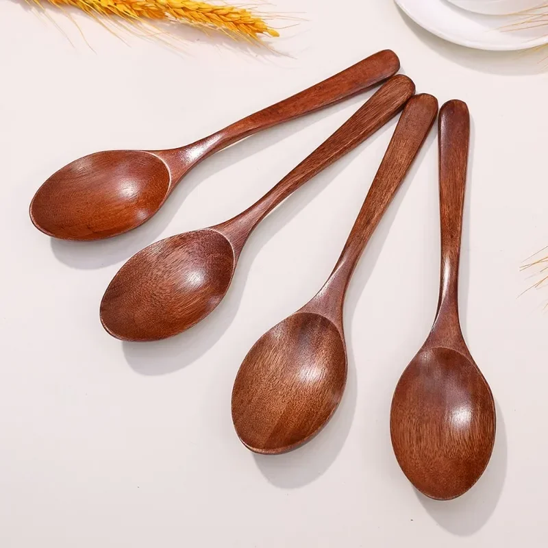 1/10PCS Wooden Spoon Long Handle Soup Wood Spoons Coffee Milk Teaspoon Spice Condiment Scoops Dinner Tableware Kitchen Utensil