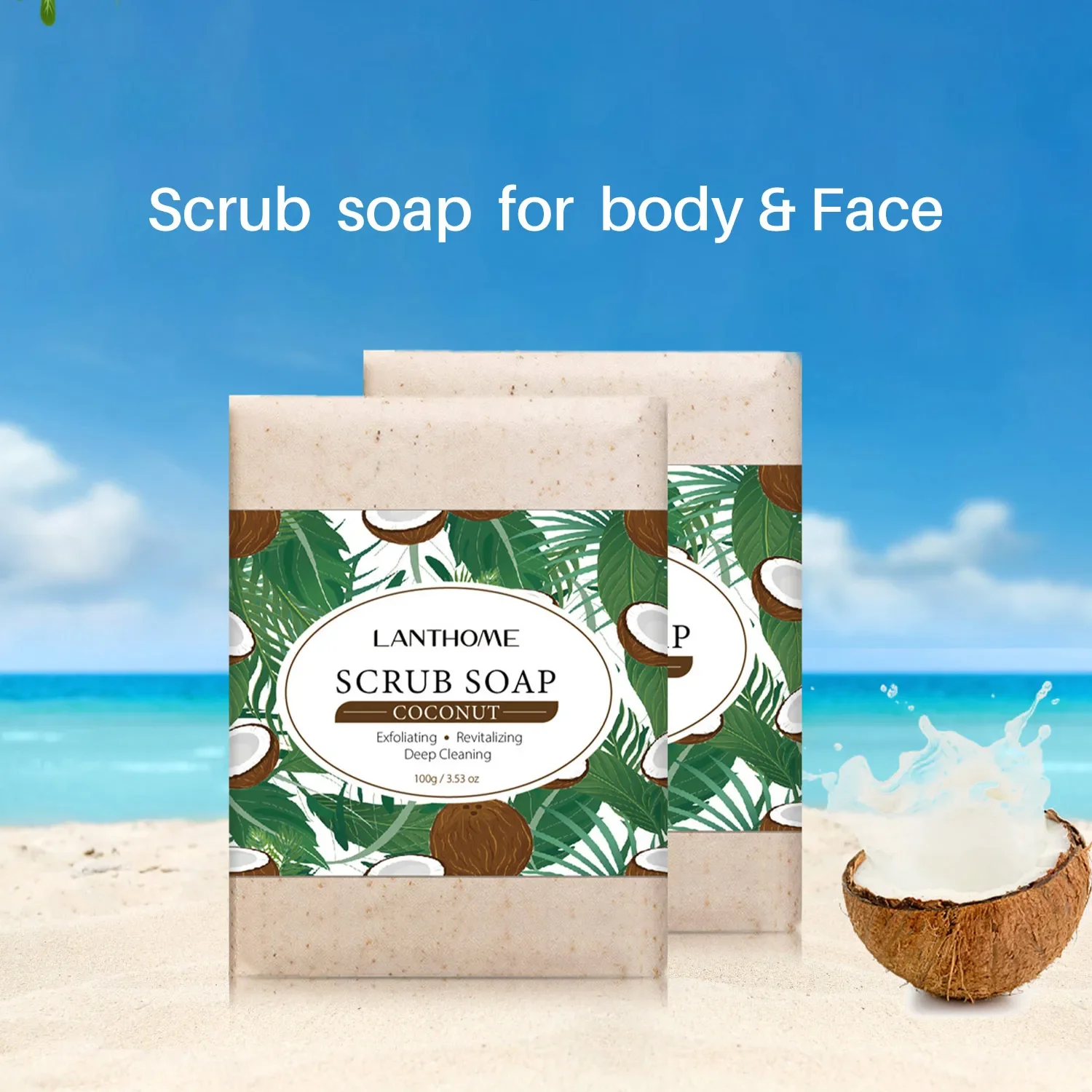 100g Coconut Oil Scrub Soap Exfoliation Skin Deep Cleaning Shrink Pores Anti Acne Revitalizing Handmade Foam Soaps for Body Bath