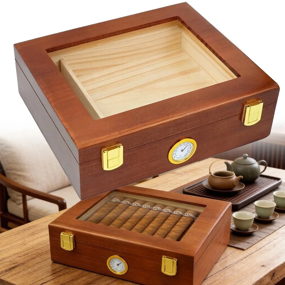 Scatola Humidor per Sigari Classica in Legno di Cedro con Magneti, Igrometro e Umidificatore per Sigari, Humidor da Viaggio
