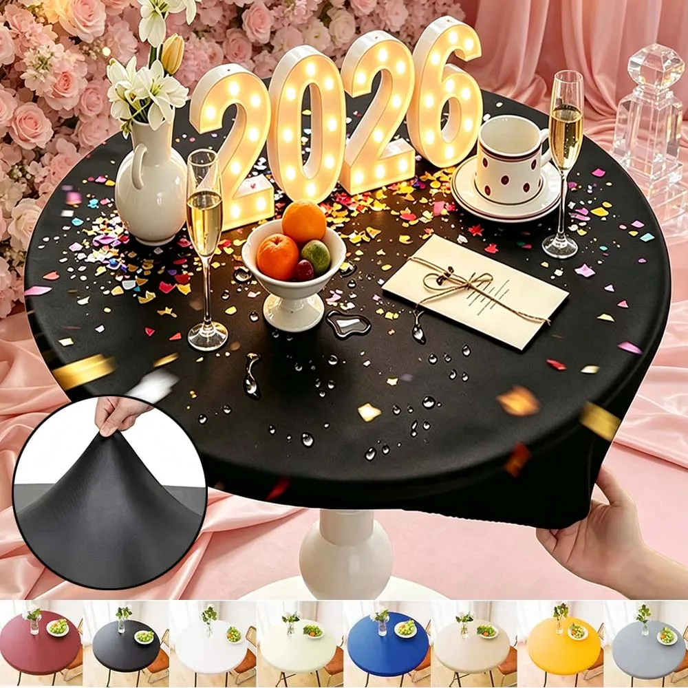 Waterproof Round Table Cover with Elastic Edged Outdoor Party Tablecloth Full Coverage for Garden Kitchen Oil-Resistant Durable
