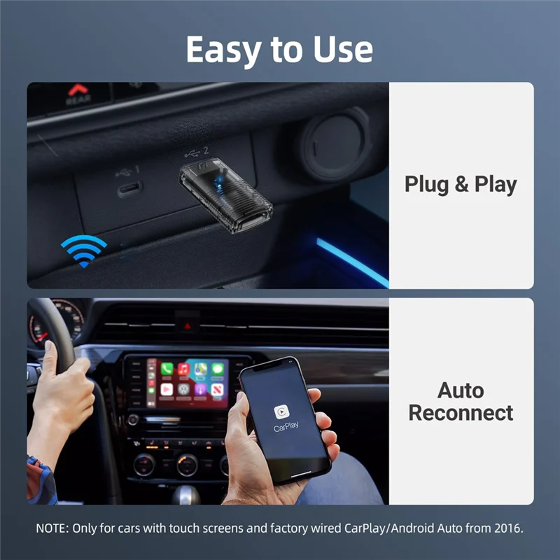 Classy-2In1 Mini Wireless Carplay Adapter & Android Auto Wireless Adapter, Seamless Connection Carplay Wireless Adapter Dongle