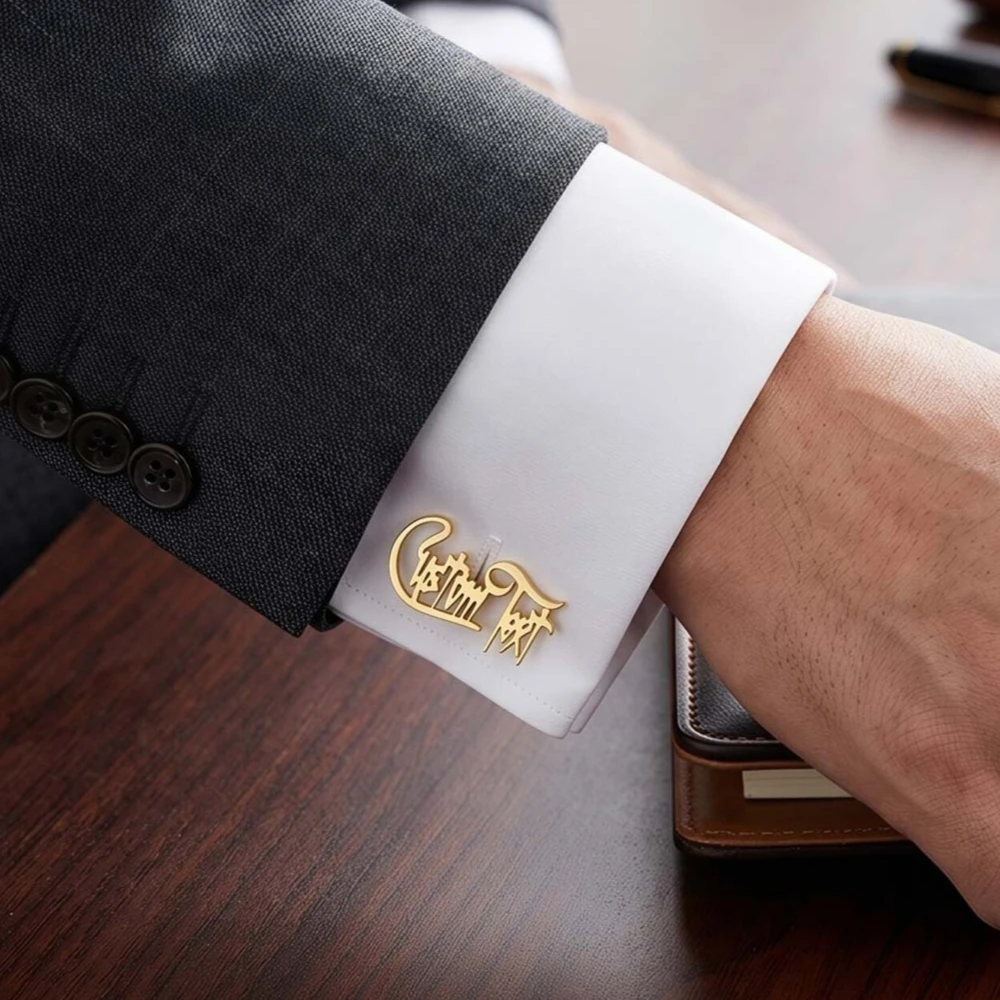 Custom Script Name Cufflinks For Men Personalized Engraved Initial Cufflinks Anniversary Birthday Father's Day Present