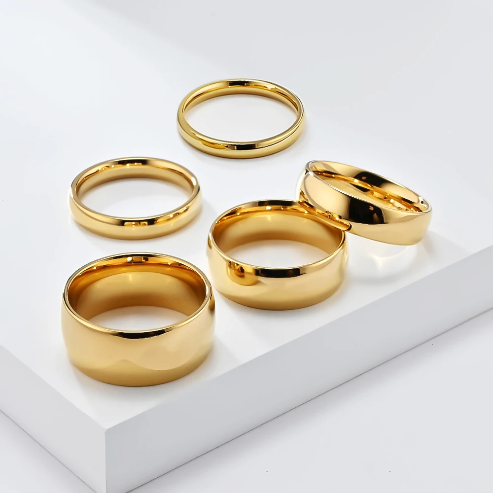 Glatter, hochglanzpolierter 8-mm-Edelstahlring, 18-karätig vergoldet, breiter Fingerring, minimalistischer, modischer, wasserdichter Schmuck. – Detail 4