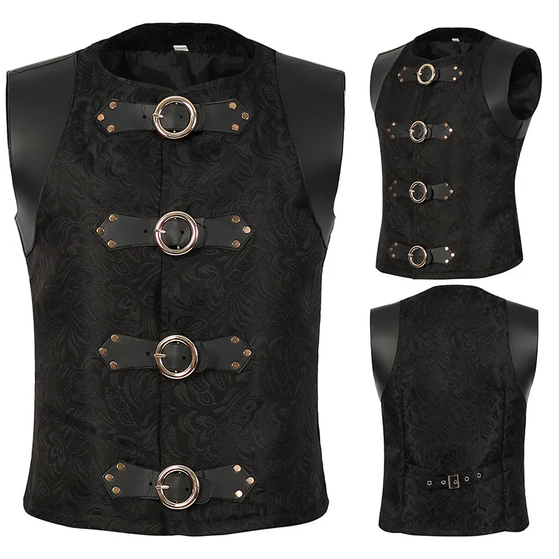 

Steampunk Gothic Men's Suit Vest Medieval Victorian Knight Waistcoat Halloween Carnival Party Gentlemen Costume Evening Gown