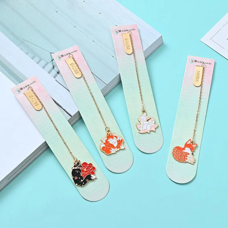 

1pc Kawaii Pendant Bookmark Korean Stationery Office School Supplies Escolar Papelaria Nine Tailed Fox Book Mark Metal Bookmark