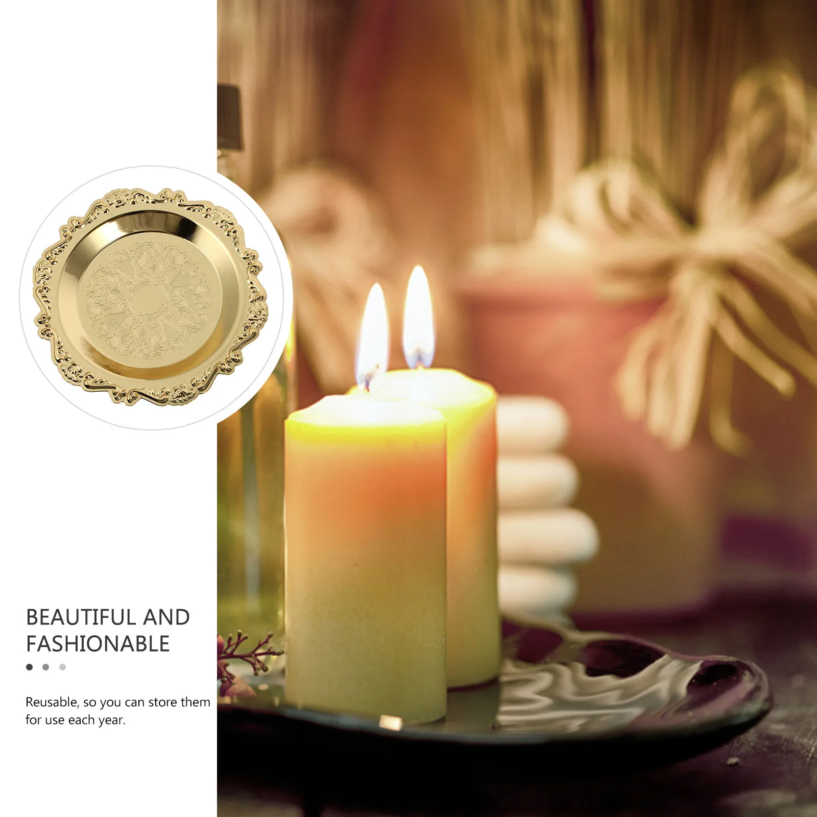 

Retro Style Rounded Tray Iron Craft Holder Desktop Tabletop Decorative Tray for Home Table Decor