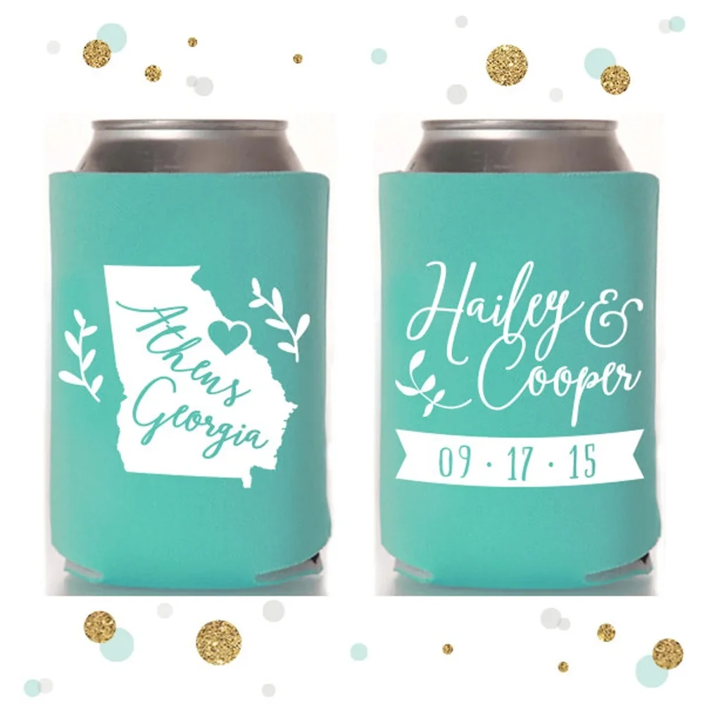 

State or Province - Wedding Can Cooler #2R - Custom - Bridal Wedding Favors, Beverage Insulators, Beer Huggers