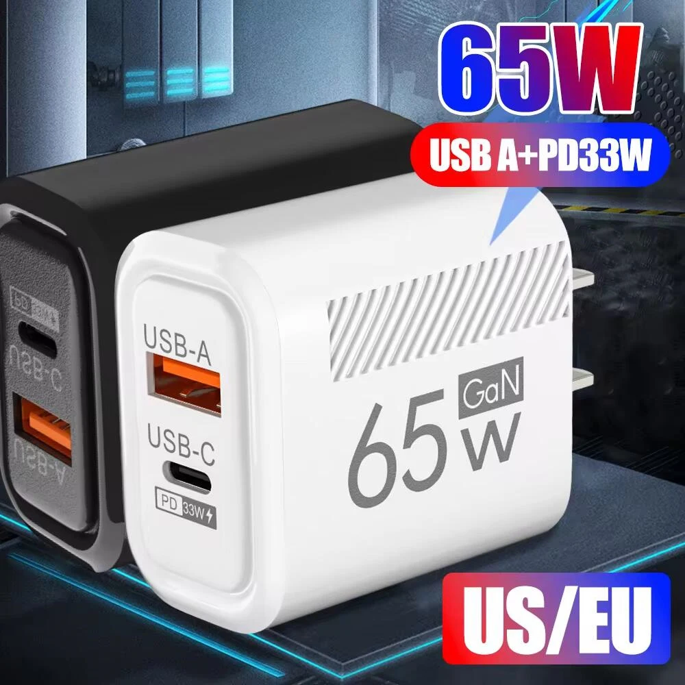 USB C Charger GaN 65W Fast Charging EU/US Plug Mobile Phone Charger For iPhone Xiaomi Samsung Quick Charge Type C Wall Adapter