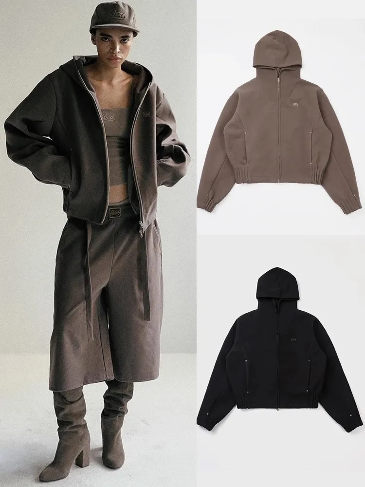 

Женская толстовка в американском ретро-стиле, укороченная, свободного кроя, повседневная, модная, весенне-осенняя, на молнии, цветная