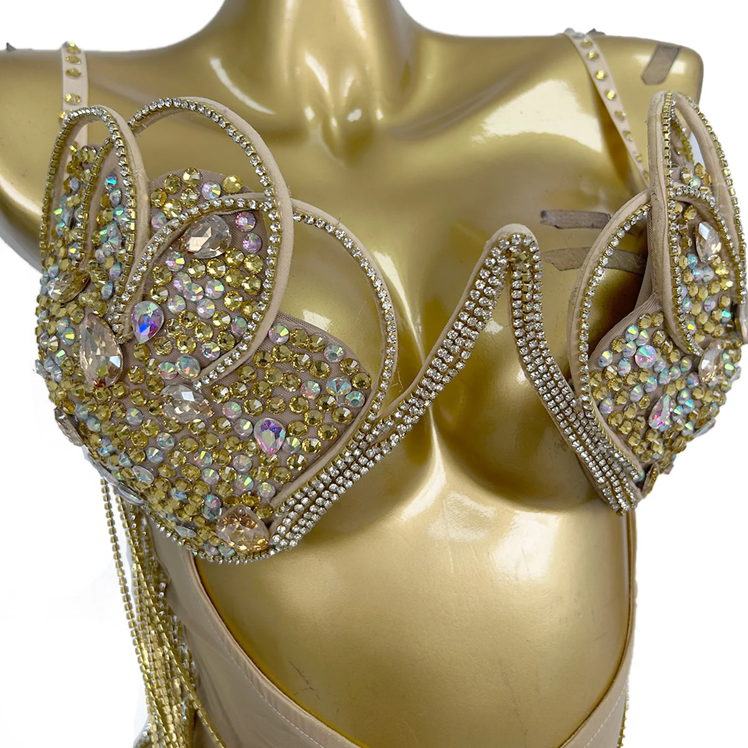 

Sparkly Rhinestone Tassel Mesh Bodycon Mini Dress Streamer Chains Short Dress Sexy Women Club Stage Performance Dance Outfit