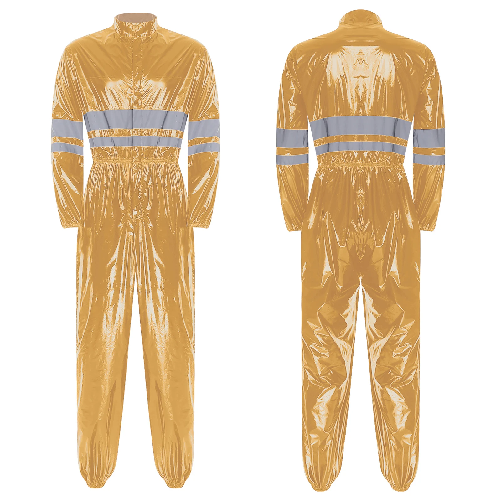 الرجال لامعة وضوح عالية المآزر مقاومة للماء ورشة عمل المصنع أزياء العمل طويلة الأكمام مرونة الخصر سستة بذلة #4