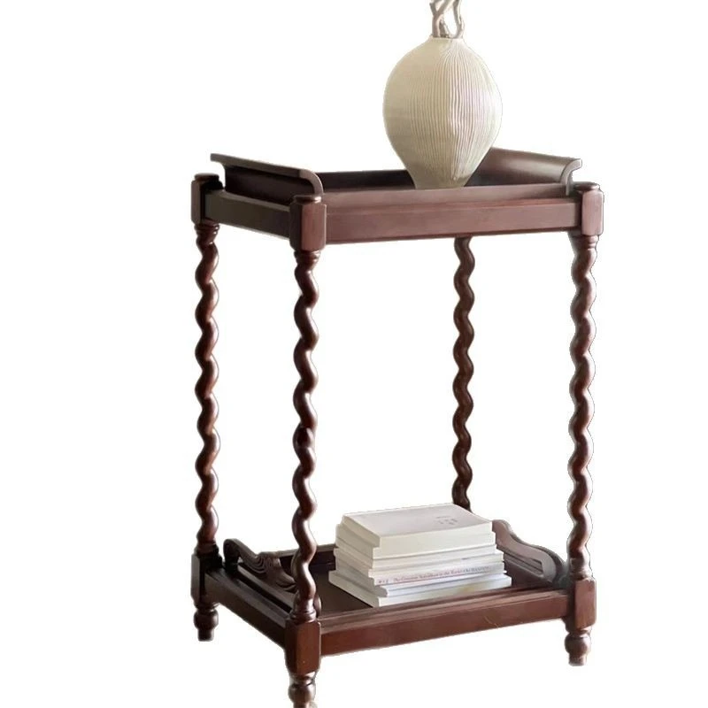 French retro solid wood twist edge table removable tea cabinet