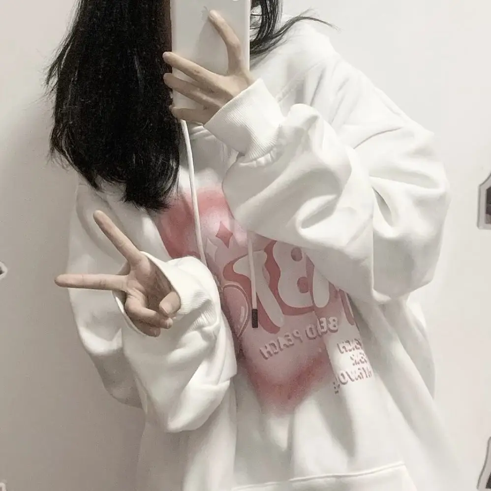 Hooded Black Hoodies Clothing Woman Winter Longsleeve Female Autumn Gothic Shoujo Downtown Street Wear Emo Lady Fur Poleron