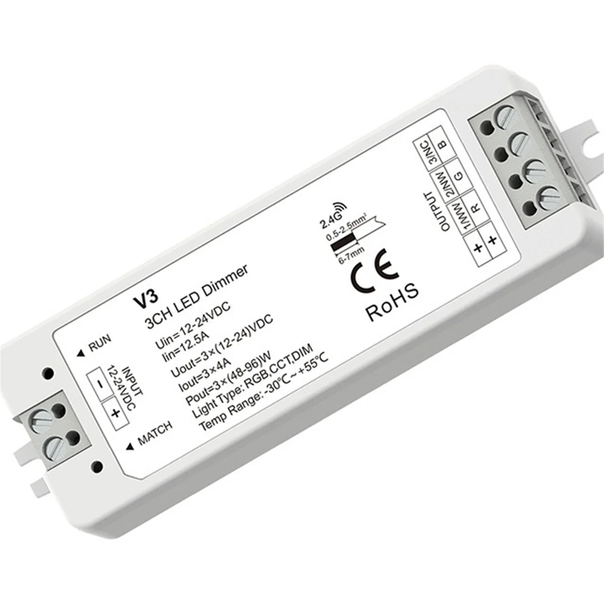 SUPER DEAL Pengontrol LED 3-kanal 2.4G DC12-24V peredupan