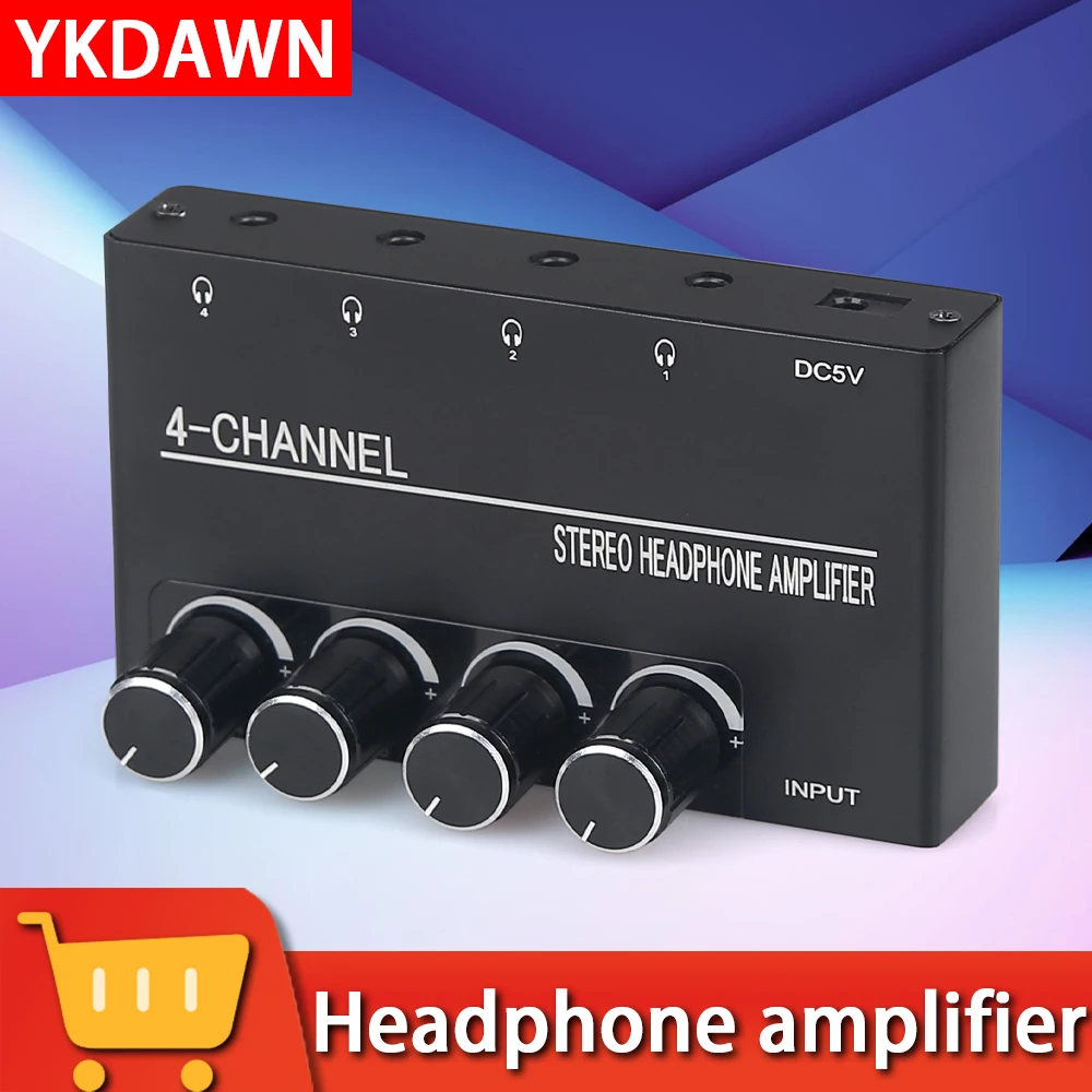 4-channel headphone amplifier stereo sound with tuning portable 3.5mm headphone splitter one in four out