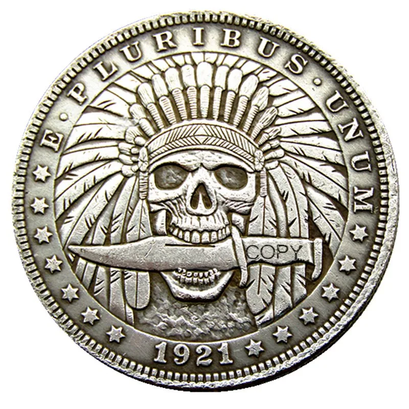 HB(70)US Hobo 1921 Morgan Dollar Skull Zombie Skeleton Silver Plated Copy Coins