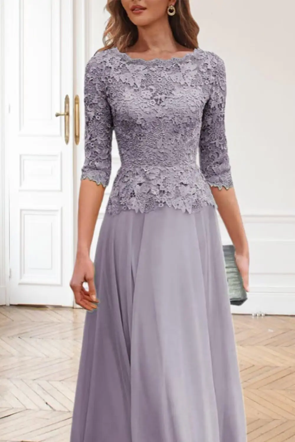 Vestido personalizado de encaje para mujer, apliques para madre de la novia, para boda, cuello barco, gasa, media manga, vestido Formal para invitados de boda