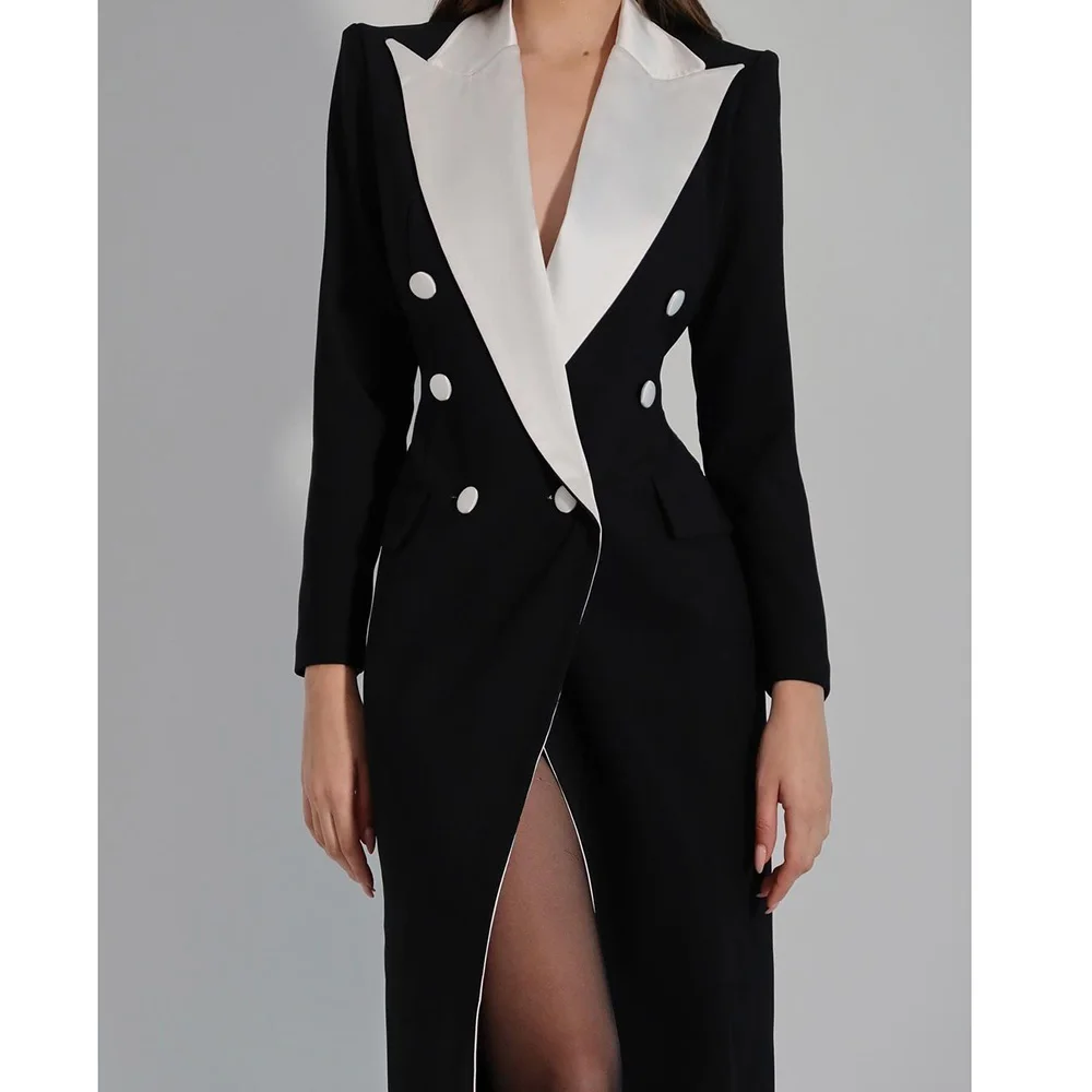 Blazer formel noir à double boutonnage pour femme, revers Patricia blanc, olympiques longs, veste femme élégante, vêtements de costume d'affaires, 1 pièce