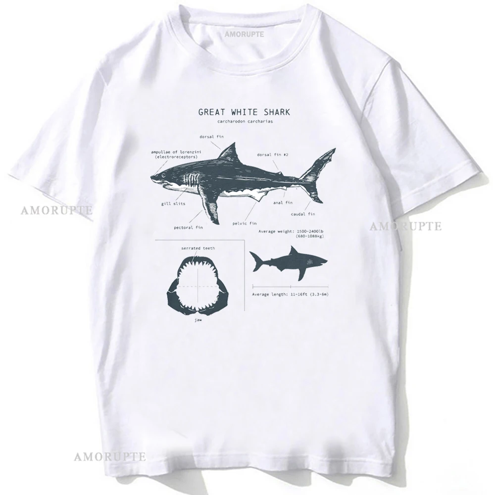 Fashion High Quality Sockeye Salmon Life Cycle T-Shirt Salmon Migration Original Art Men Great White Shark Anatomy Print T-Shirt