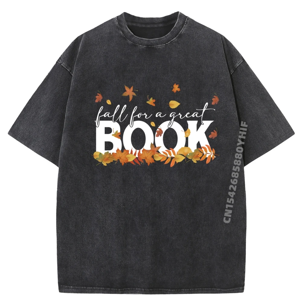 

Librarian Library Bookwarm Fall For A Great Book National Brand T Shirt Couples Graphic Tees Mens Casual Washed Shirt