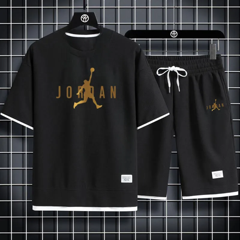 

Fashionable casual men's sports suit short-sleeved T-shirt and outdoor summer sports shorts two-piece set daily casual