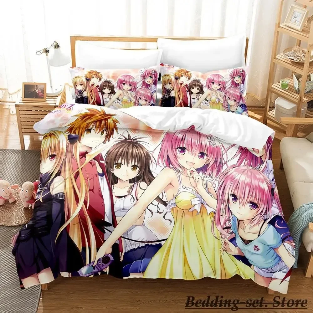 2023 To Love Ru Bedding Set Cartoon Anime three-piece set Adult Kid Bedroom Duvetcover Sets 3D Kawaii Girls roupa de cama