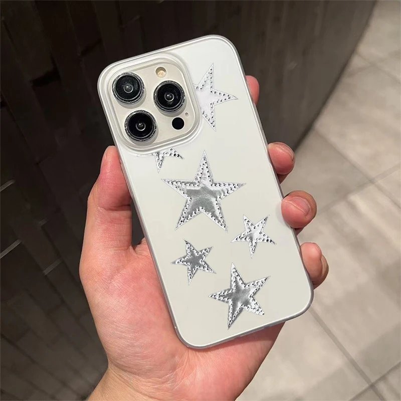 Ins Korean Silvery Pentagram Phone Case For iPhone 16 Pro Max 15 14 13 12 11 Pro Mini 7 8 Plus Creative Niche Y2K Phone Cases