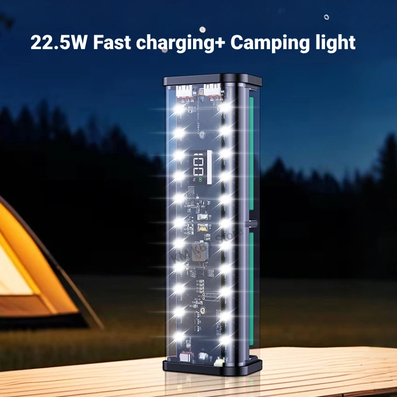 Transparent Shell 6*18650 Power Bank Case 22.5W Fast Charging LED Type C USB Port Battery Storage Box For iPhone Samsung