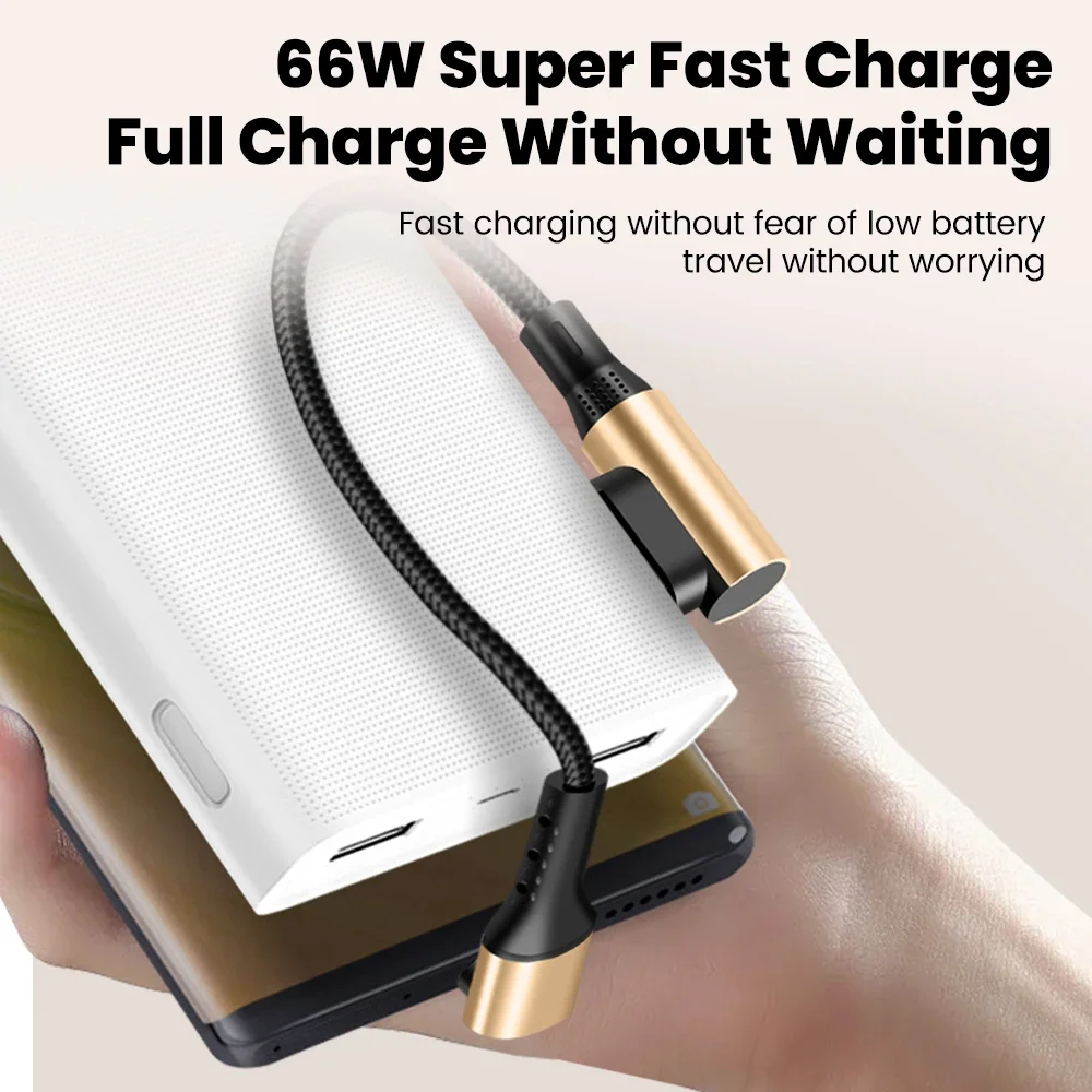 66W 90° Right Angle Type C to Type C Fast Charging Cable Data Sync Elbow Cord for iPhone Huawei Xiaomi Samsung 0.15m/0.25m/0.5m