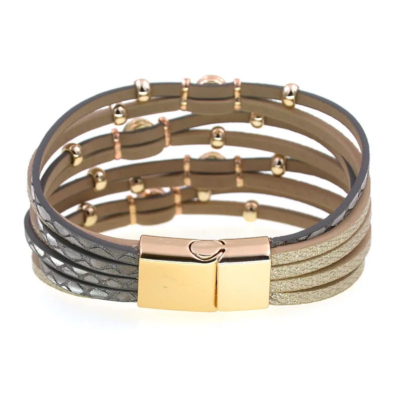 WELLMORE 4 colors Bohemia leather bracelets for women Metal beads charm bracelets magnet bracelet fashion jewelry wholesale