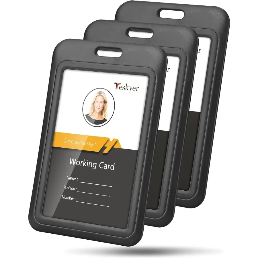 

3 Pack Sliding ID Badge Holder Heavy Duty ABS Plastic Work Name Card Holders for Office School IDs Credit Cards imity Key Cards