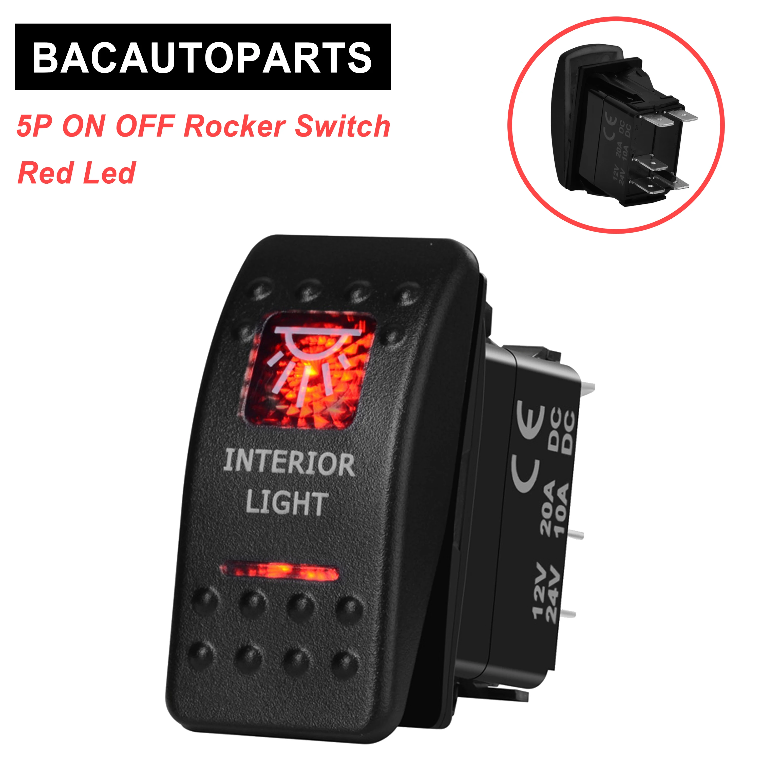 Interruptor de balancim LED vermelho, SPST 5P, On Off, 12V, 24V, Carro, Marine, Barco, IP66, Carling, Estilo ARB, Peças de reposição