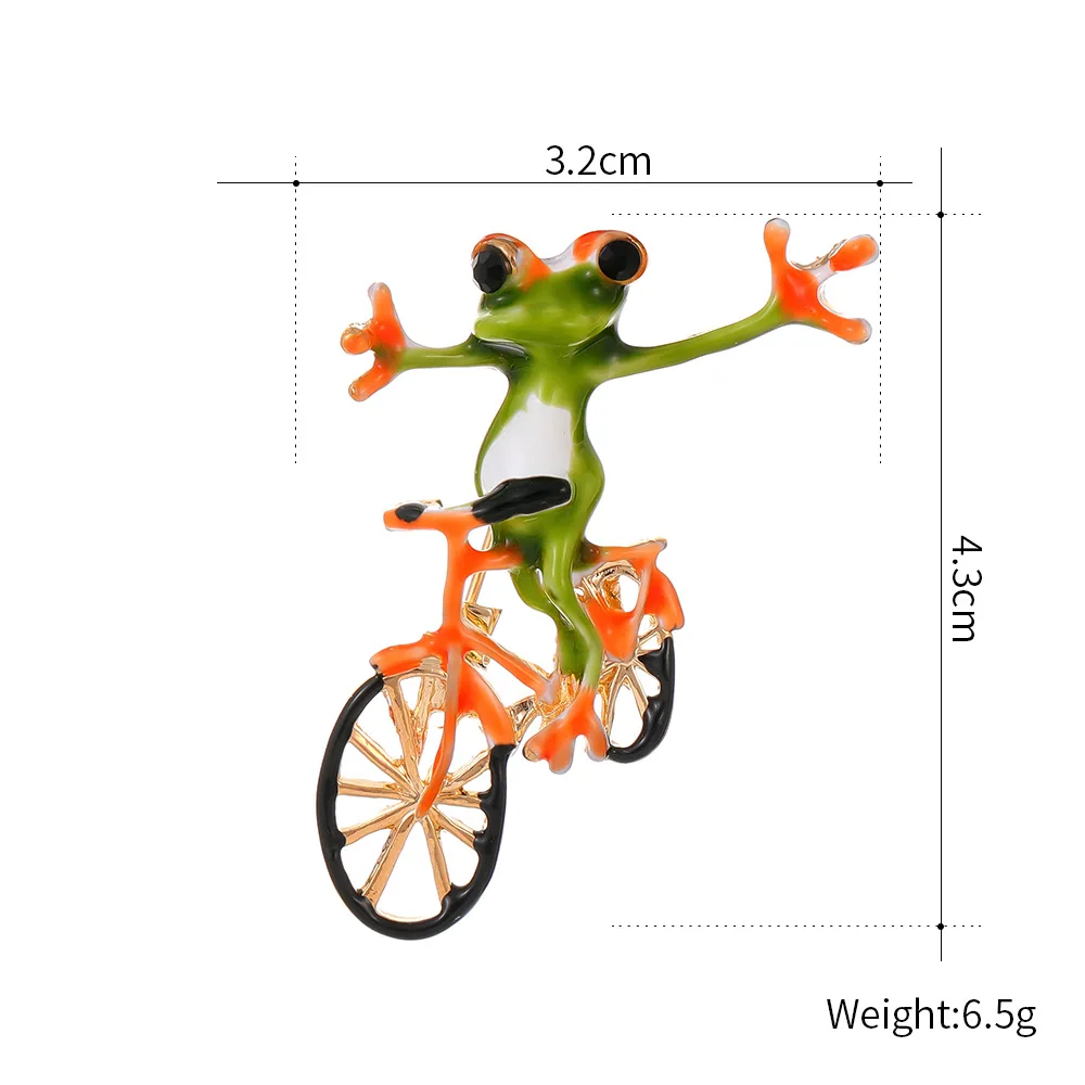 New Creative Funny Frog Riding Bike Brooches For Women Man Trendy Enamel Animal Brooch Pins Suit Coat Accessories Jewelry Gifts