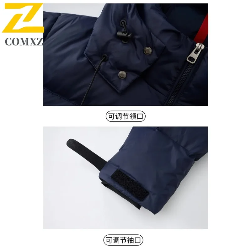 COMXZ Warm Thick Cotton Padded Jacket Trendy Solid Color Snowy Puffer Jacket Streetwear High-Quality Winter Jacket Mens Clothing