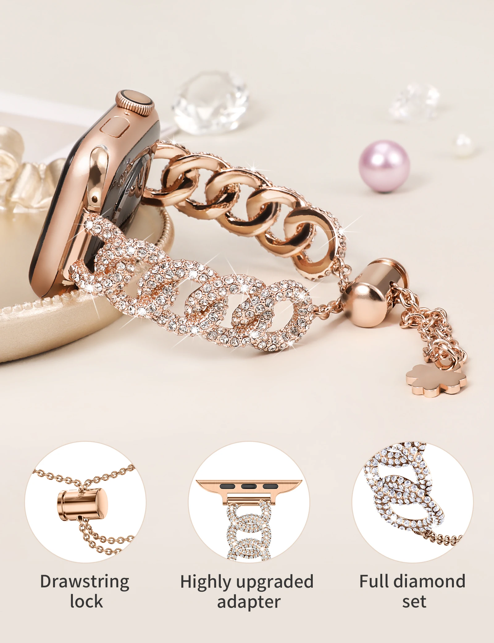 Wearlizer Chain Band for Apple Watch Band 49mm/45mm/40mm Women Luxury Jewelry Bracelet for iwatch Series 9/8/7/SE/6/5/4/Ultra2