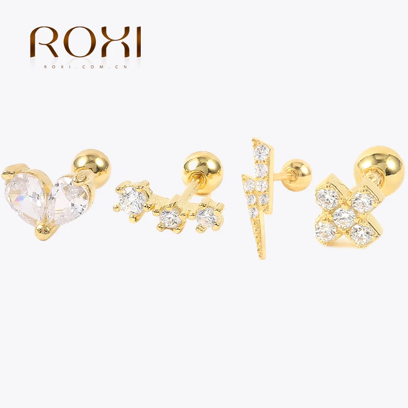 

ROXI 925 Silver Crystal Ear Piercing Stud Earrings For Women Girls Butterfly Cross Pendientes Cartilage Earrings Wedding Jewelry