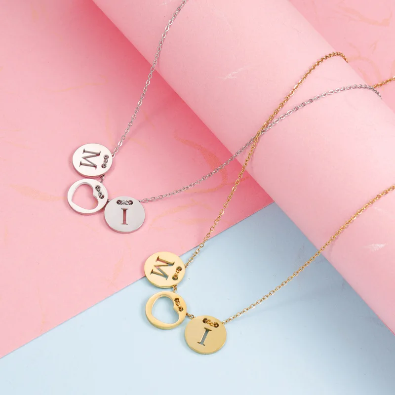 Custom Initials Letter Charms Necklace for Women Men Lovers Couple's Name Initials Stitching Stainless Steel Necklace